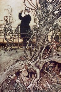 Os Kensington Gardens estão em Londres, onde o rei vive de &39;Peter Pan in Kensington Gardens&39; por JM Barrie, 1906 de Arthur Rackham